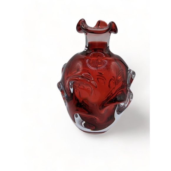 Vintage Aseda Swedish Art Glass Bergstrom Ruby Thumbprint Glass Decanter 7 in - Picture 4 of 14